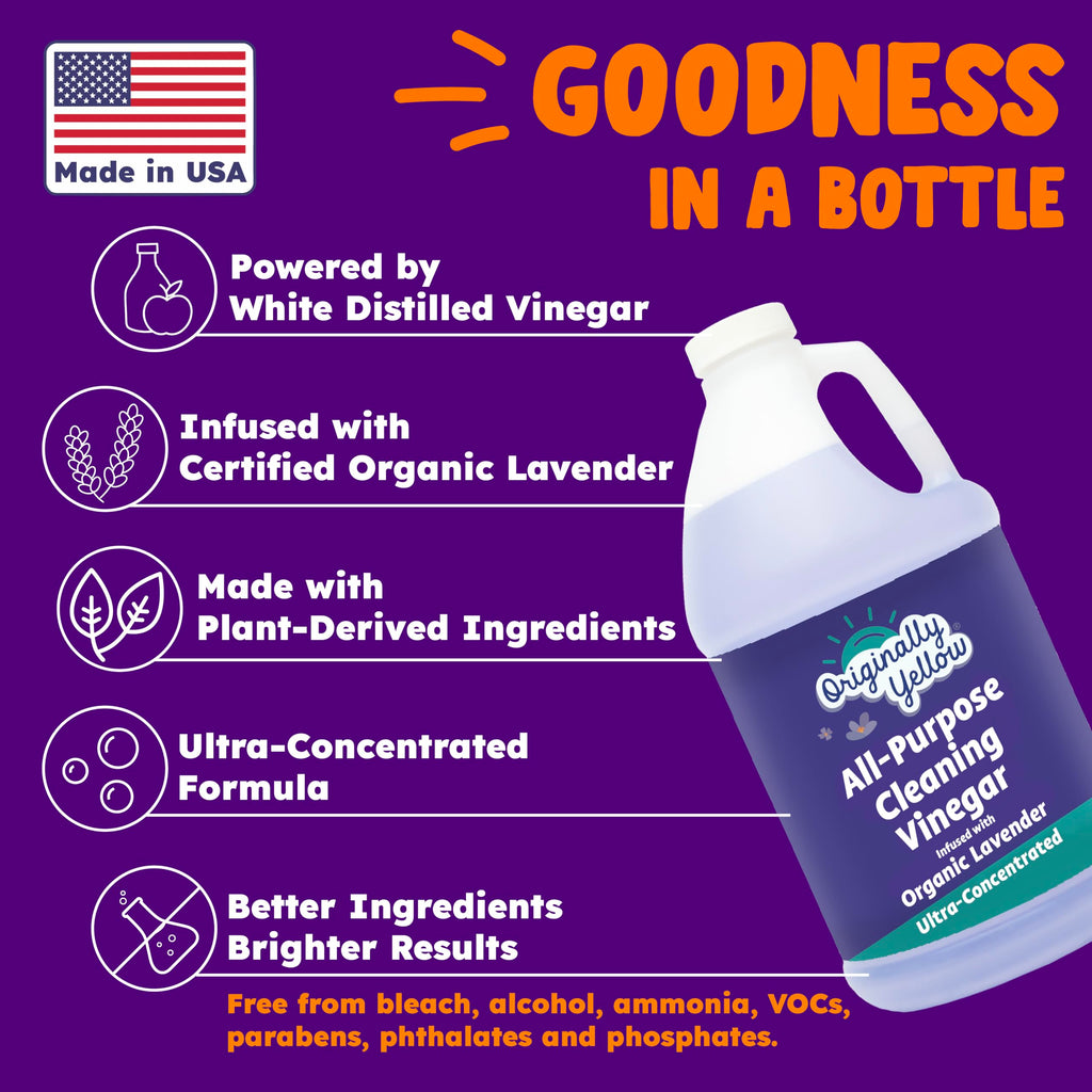 Originally Yellow Lavender White Vinegar For Cleaning Purpose | USA Made All Purpose Cleaner | Use as Glass, Kitchen & Floor Cleaner | Plant Derived Cleaning Vinegar 1 Gallon in 2 pack | 128 Oz