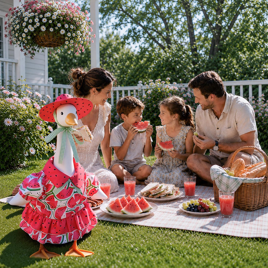 Pextian Watermelon Porch Goose Outfit, 23 inch Porch Goose Summer Outfit with Watermelon Dress and Hat, Cute Goose Clothes for Outdoor Garden Yard Patio Lawn Art Decor