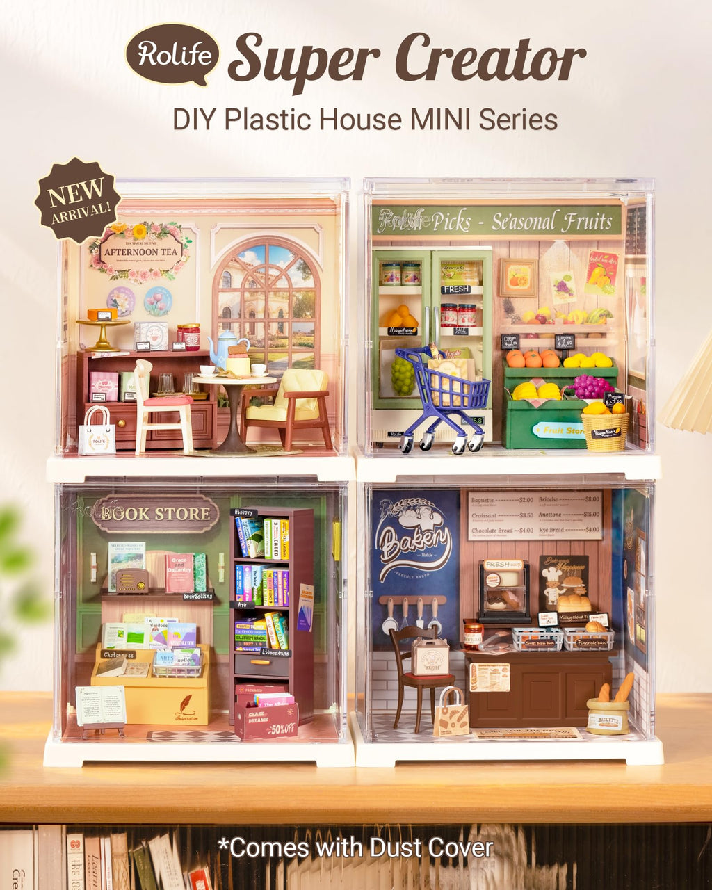 Rolife Mini Super Creator Series, DIY Miniature Memory Book Store Dollhouse House Kit, Bulid Scenary for Action Collectible Figures,Creative Gifts for Women Kid Adults