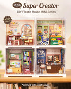 Rolife Mini Super Creator Series, DIY Miniature Memory Book Store Dollhouse House Kit, Bulid Scenary for Action Collectible Figures,Creative Gifts for Women Kid Adults