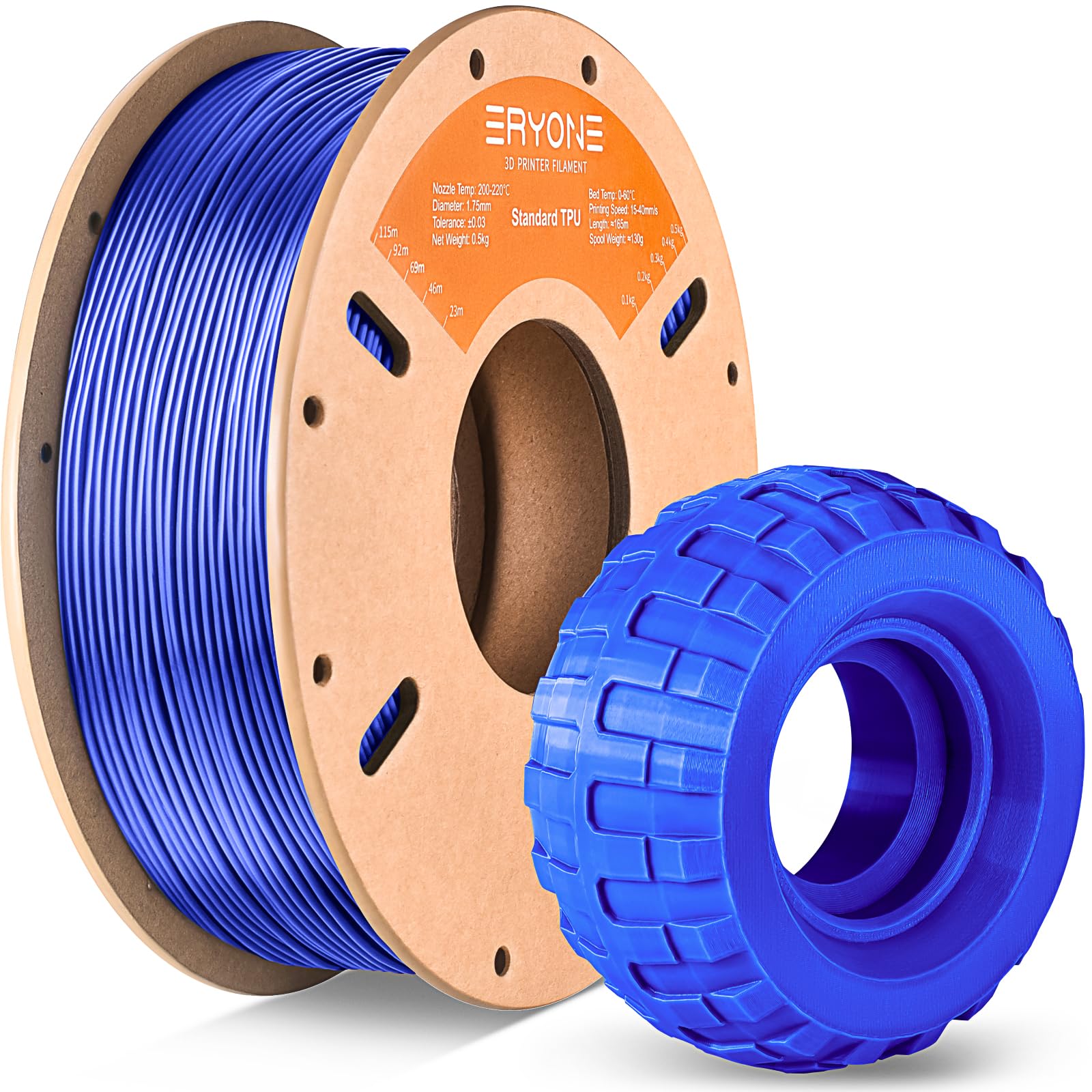 ERYONE TPU Filament 1.75mm +/-0.03mm Flexible TPU Roll, 95A Soft 3D Printer Filament 0.5kg Spool(1.1 lbs), Blue