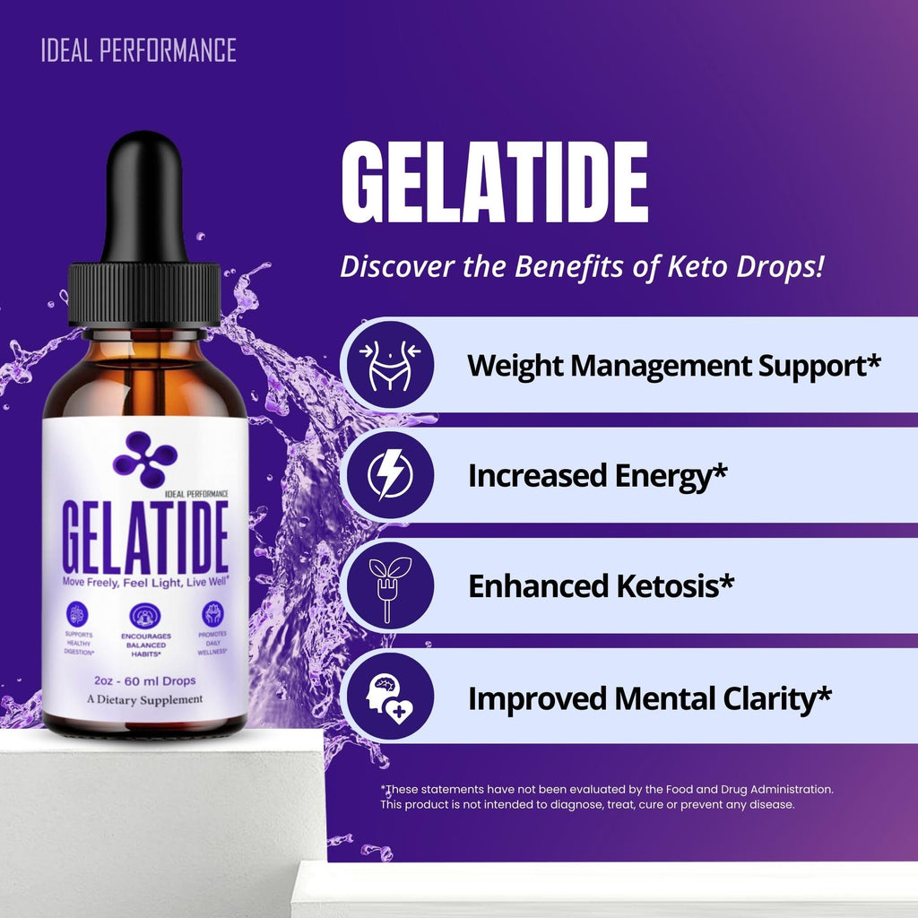 Gelatide Drops, Official Gelatide Supplement Droppers - Maximum Strength, All Natural Keto Liquid Droppers, Advanced Formula Sustain Active Lifestyle & Fitness Goals, Gela Tide Drops Reviews (2 Pack)