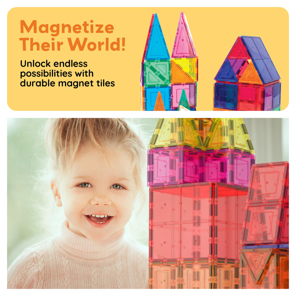 PicassoTiles 60 Piece Set 60pcs Magnet Building Tiles Clear Magnetic 3D Blocks Construction Playboards - Creativity beyond Imagination, Inspirational, Recreational, Educational, Conventional