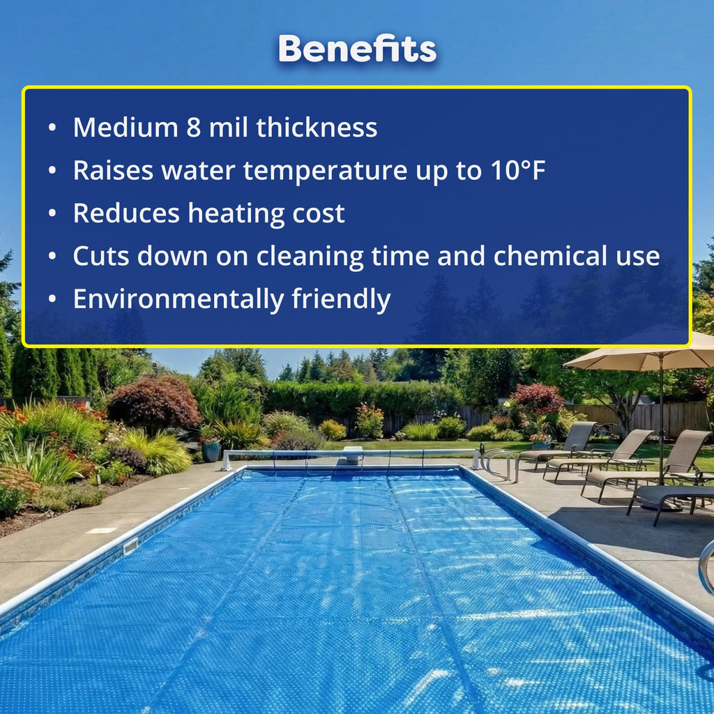 In The Swim 12' x 20' Standard Blue Rectangle Solar Pool Cover 8 Mil for Solar Heating Above Ground Pools and Inground Pools