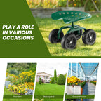 Toolsempire Garden Cart with Seat, Heavy-Duty Rolling Outdoor Wagon Scooter w/Height Adjustable & 360° Swivel Seat, Gardening Work Seat Stool, Patio Scooter on Wheels for Lawn Yard Planting (Green)