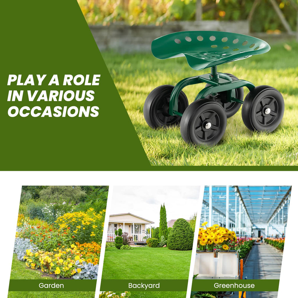 LDAILY Garden Seat with Wheels 11"-16" Adjustable Height for Lawn Planting