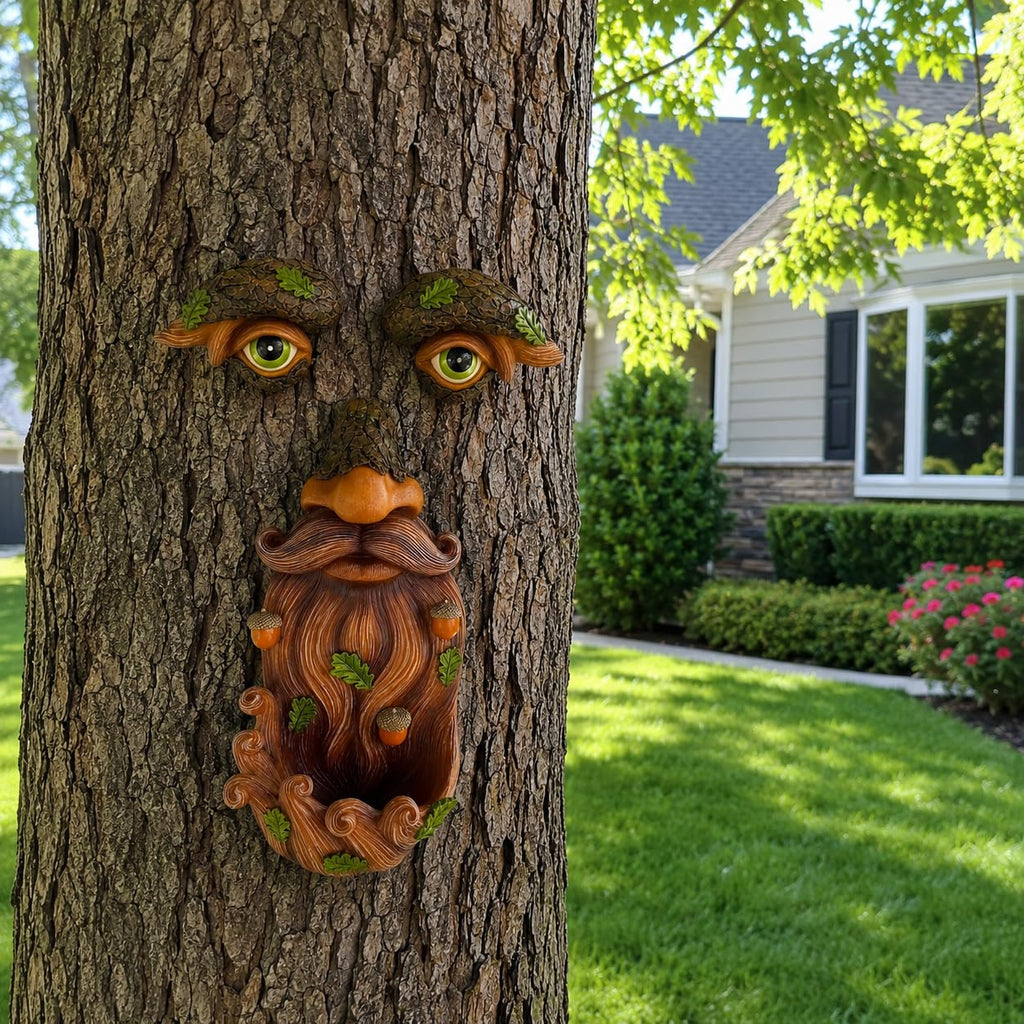 Mood Lab Tree Face Decor with Acorns - Old Man Tree Face Garden Hugger Decoration - Outdoor Tree Decoration