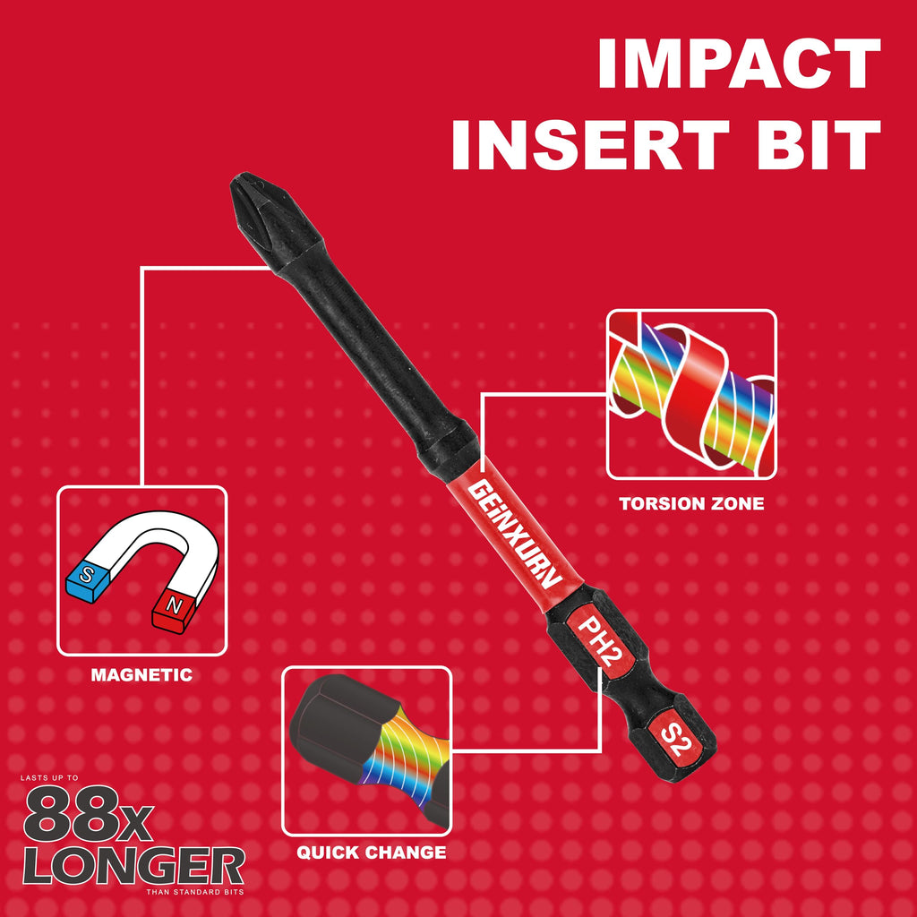 Geinxurn Impact Tough #2 Phillips 3 in. D2 Steel Long Extension Insert Driver Bits,30Pack 1/4 Inch Hex Shank Long Cross Magnetic PH2 Screwdriver Bits Set