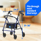 Medline Rollator Walker with Seat, Steel Rolling Walker with 6-inch Wheels Supports up to 350 lbs, Medical Walker, Blue