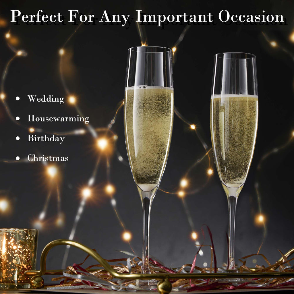 JBHO Champagne Glasses-Elegant Flutes-Gift-Box-Hand Blown Champagne Flutes Glass-100% Lead-Free Premium Crystal - Gift Idea for Wedding, Anniversary, Christmas,New Year-Set of 4-8oz, Clear