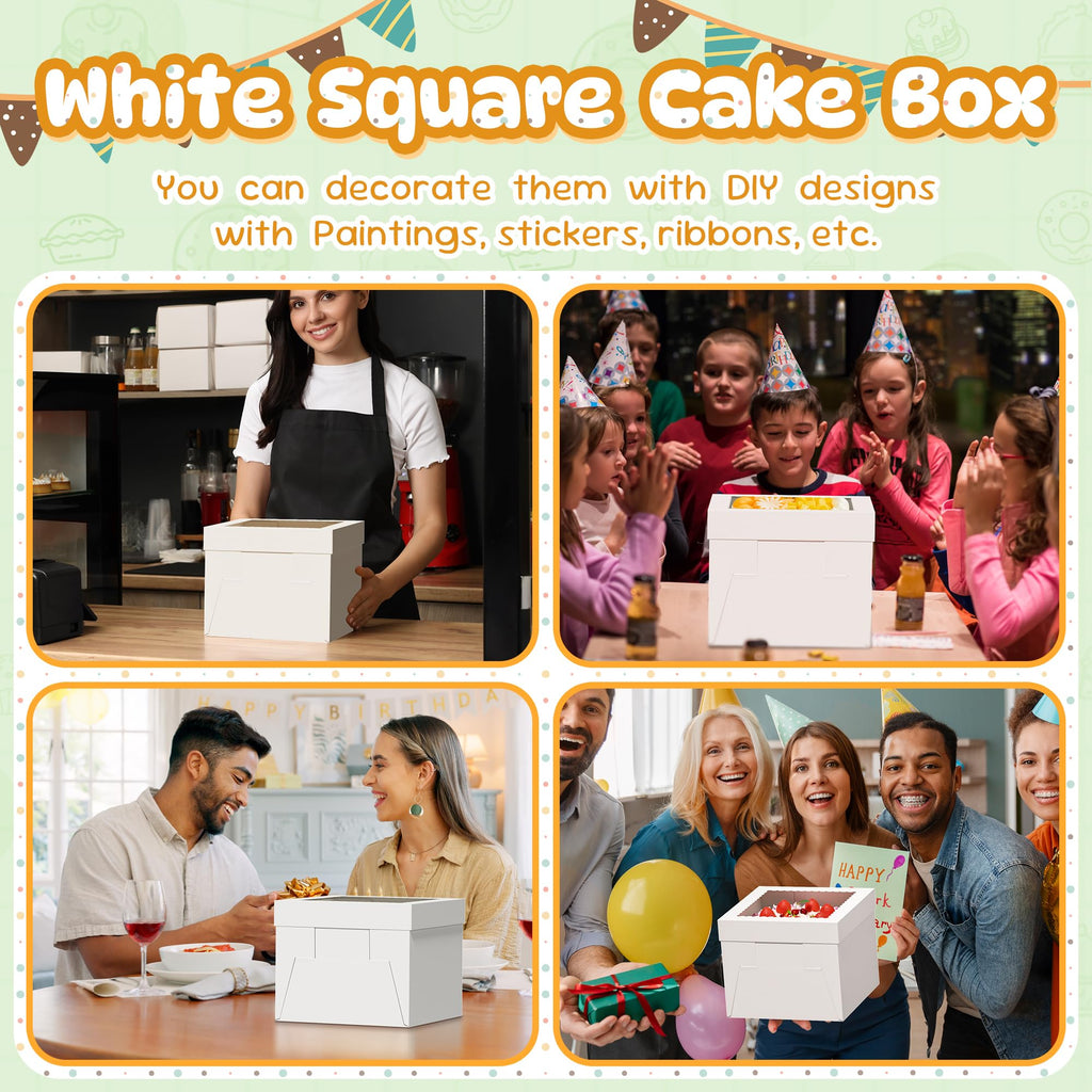 RYDDOY 3 Pack Cake Boxes, 12x12x8 Inches Tall Cake Box with Clear Window