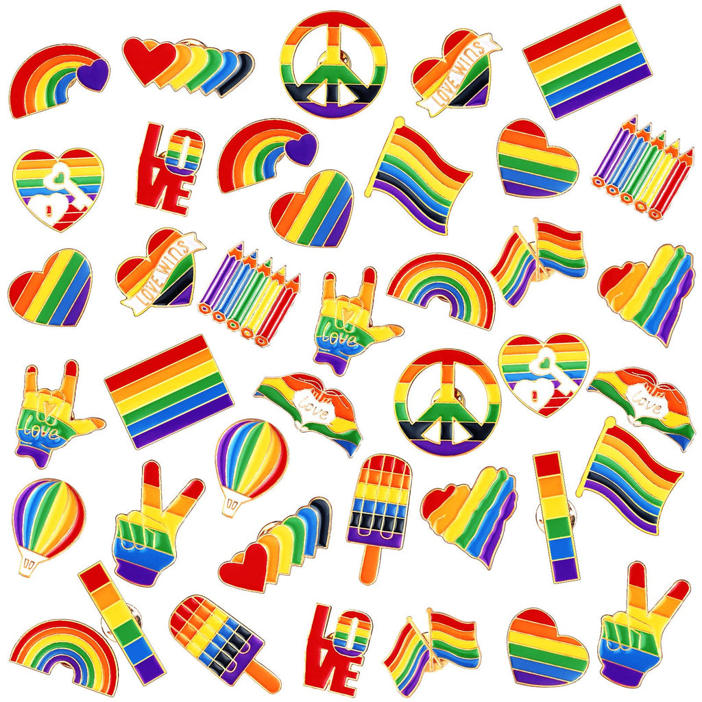 Giegxin 40 Pcs Rainbow Pride Heart Enamel Pins Bulk LGBT Brooches