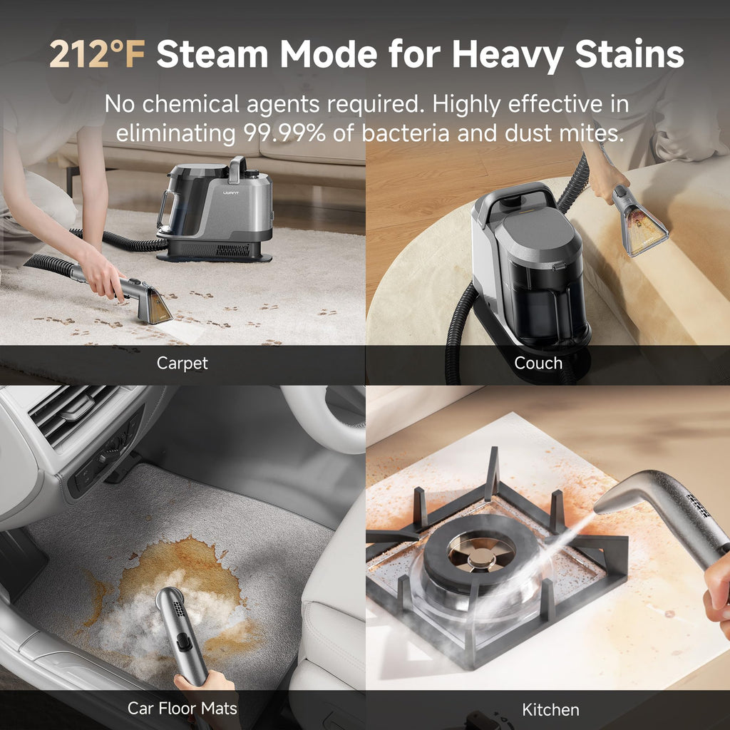 uwant Carpet Cleaner Machine with Steam&Hot&Cold Water System 18Kpa Powerful Suction Upholstery Cleaner Machine with Pet Pro Cleaner for Pets, Carpet Steam Cleaner with Specialty Tools for Cars