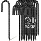 Hacaroa 20 Pack 12 Inch Rebar Stakes Heavy Duty, J Hook Ground Anchors Metal Tent Stakes, Steel Garden Stake for Camping, Canopies, Chain Link Fences, Trampolines, Black