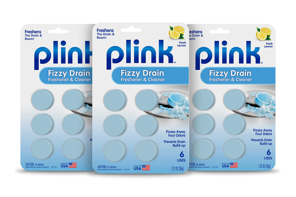 Plink Fizzy Drain Freshner, Prevents Buildup and Maintains a Clear Drain, Removes Drain Odor, Lemon Scent, Pack of 3, 18 Count, Fresh Lemon