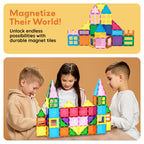 PicassoTiles 101 PCs Magnetic Tiles Building Blocks with Car & Drawstring Carry Bag Toy Storage Magnet Block for Toddlers Kids STEM Toy Set Educational Tile Learning Brain Development Ages 3+ PC101