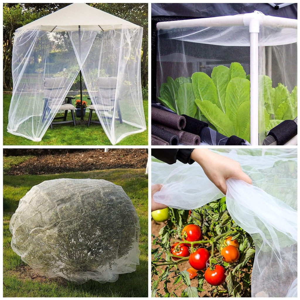 Garden Mesh Netting Kit, 10 * 30FT Ultra Fine Plant Netting Covers with 6 Pcs Garden Hoops & 18 Clips, Row Cover Net Protection for Tree Fruit Barrier Vegetable Fruits Flowers Shrubs Plant Covers Net