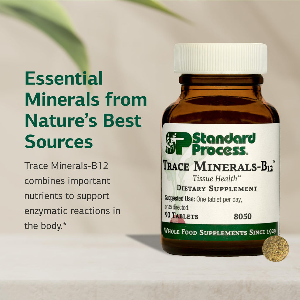 Standard Process Trace Minerals-B12 - Thyroid & Cell Functioning Support with Iodine, Zinc & Copper - Cartilage & Bone Health Aid - Non-Dairy & Non-Soy - 90 Tablets (90 Servings)