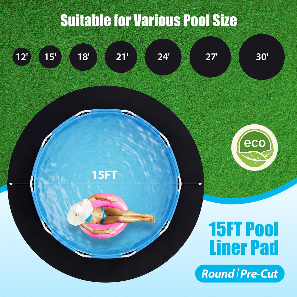 Winnergo 15 FT Round Pool Liner Pad for Above Ground Pools, Durable Pool Mat with Geotextile Material for Pool Bottom Strong Eco-Friendly Padding Under Pool Pad Protection,Prevents Punctures,Black