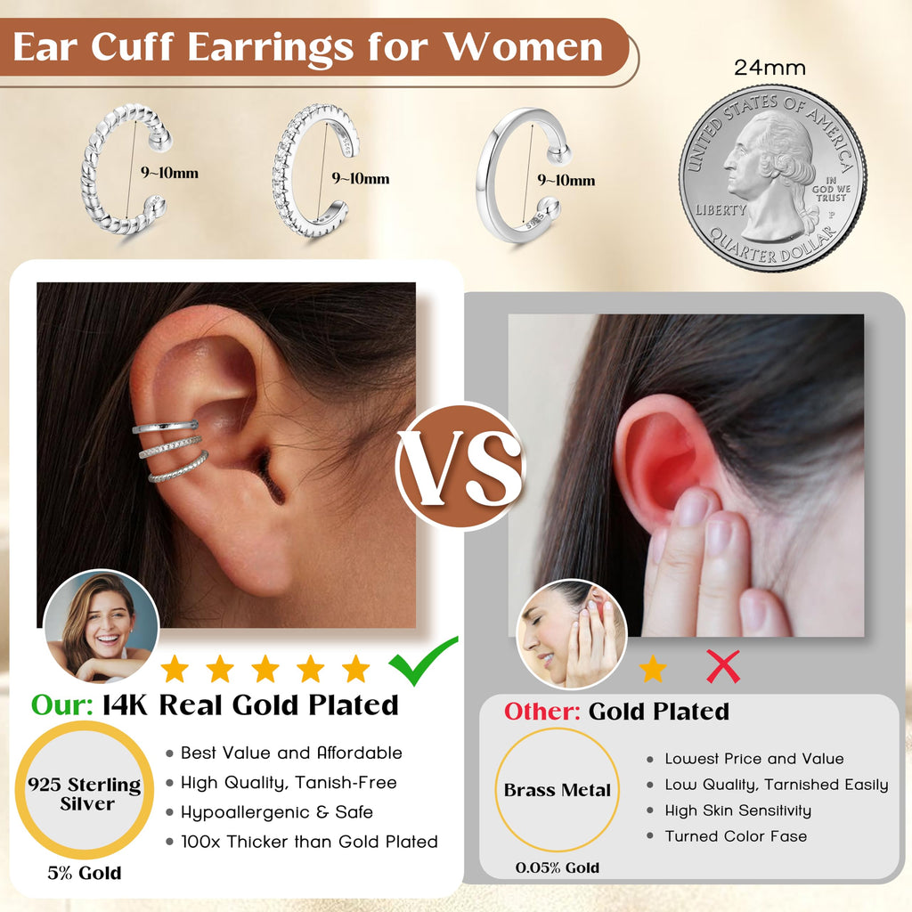 MILACOLATO 925 Sterling Silver Ear Cuffs for Women Non Piercing Earrings