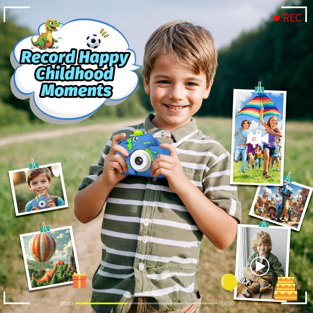 Dinosaur Kids Camera for Boys Girls, Toddler Digital Selfie Camera with Cute Protective Cover and SD Card, Christmas Birthday Gifts Toys for 3 4 5 6 7 8 9 10 11 12 Years Old Little Girls and Boys