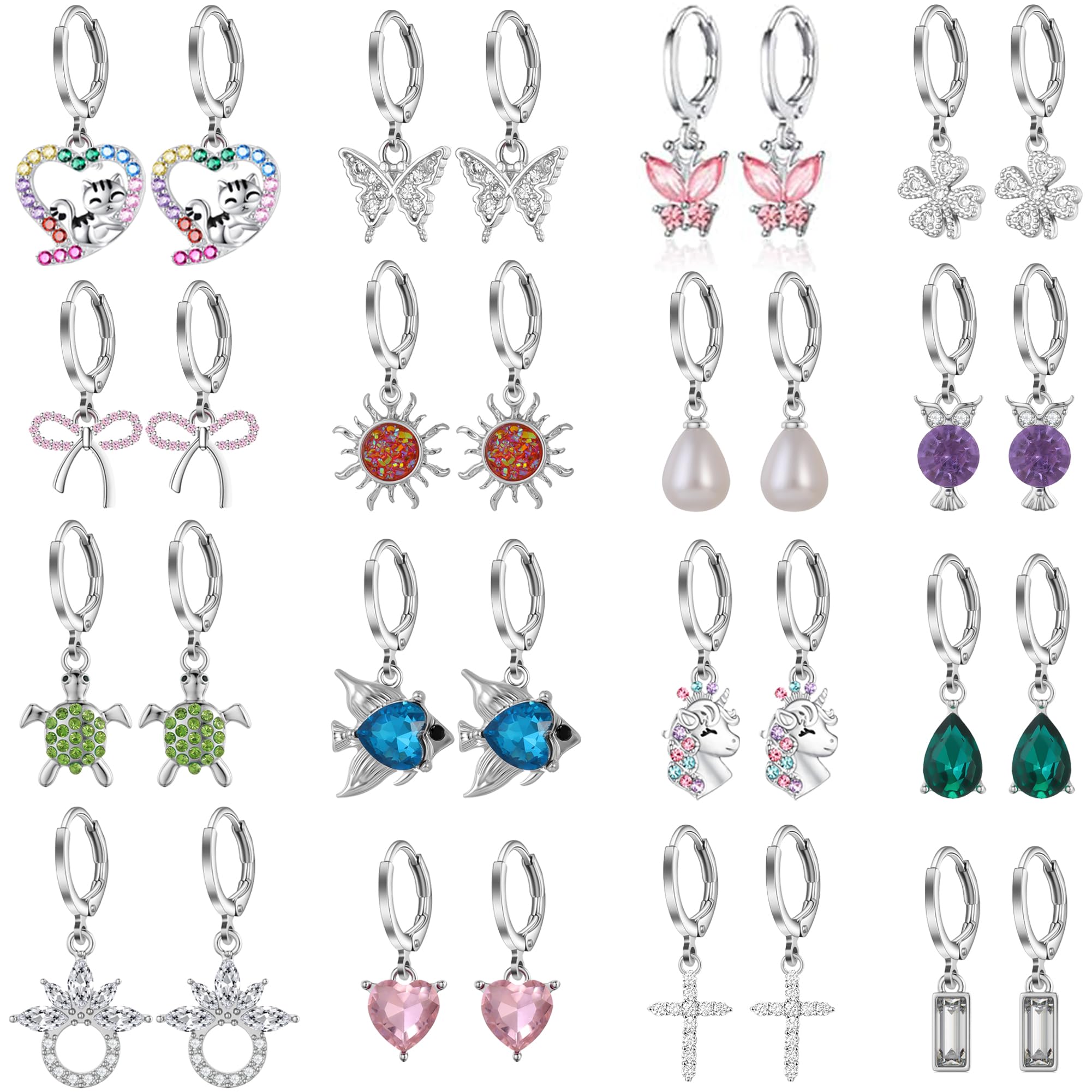 16 Pairs Hypoallergenic Silver Small Hoop Dangle Earrings Set for Girls
