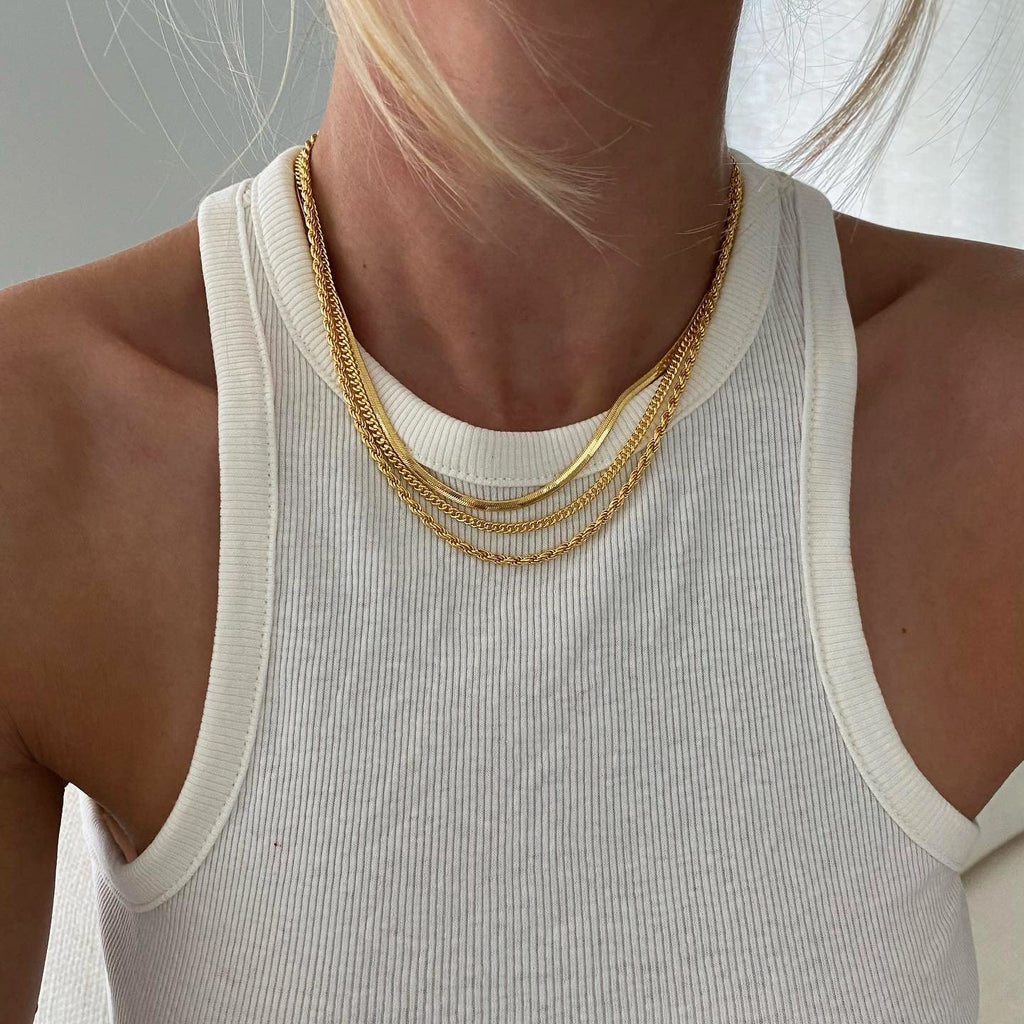 DEARMAY Layered 14K Gold Plated Chain Choker Necklace Set