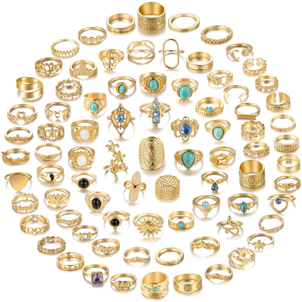 82 Pcs Vintage Gold Knuckle Rings Set for Women, Bohemian Stackable Rings