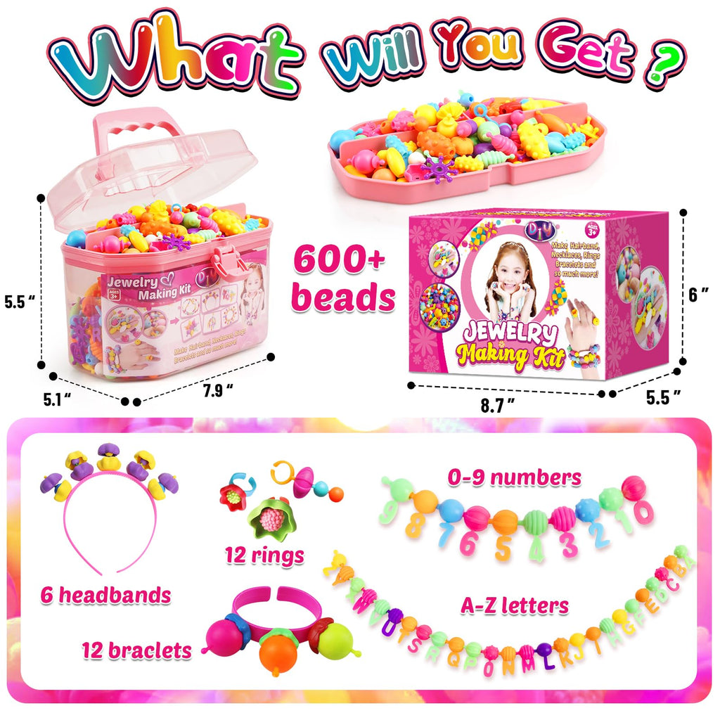 FUNZBO 650+ Pop Beads, Jewelry Making Kit for Kids Girls 3-6 Birthday Gifts