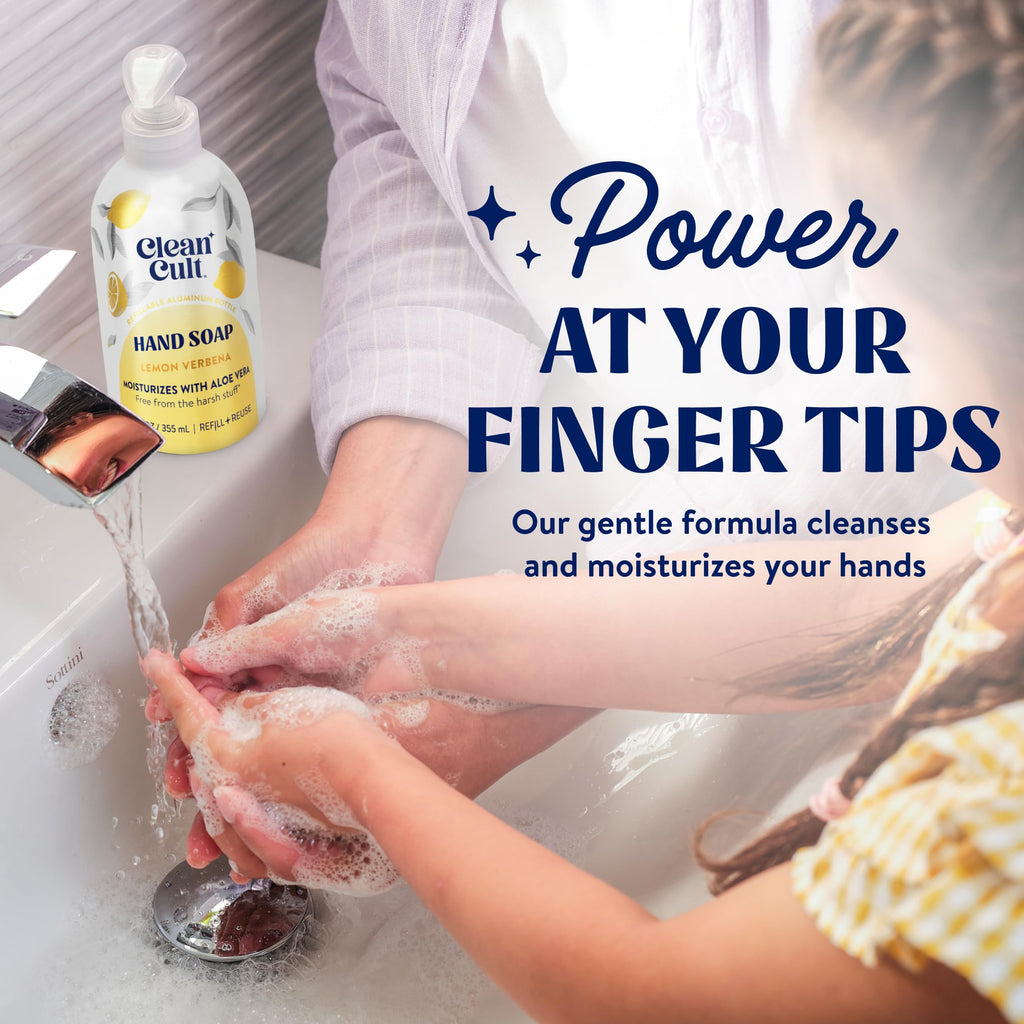 Cleancult Liquid Hand Soap Refills - Lemon Verbena - Moisturizes Dry & Sensitive Skin - Made with Aloe Vera & Essential Oils - Eco Friendly - Paper-Based Packaging - 32 oz/3 Pack