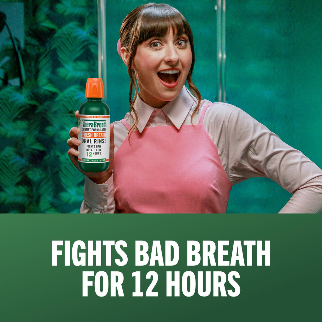 TheraBreath Fresh Breath Mouthwash, Rainforest Mint, Alcohol-Free, 16 Fl Oz (2-Pack)