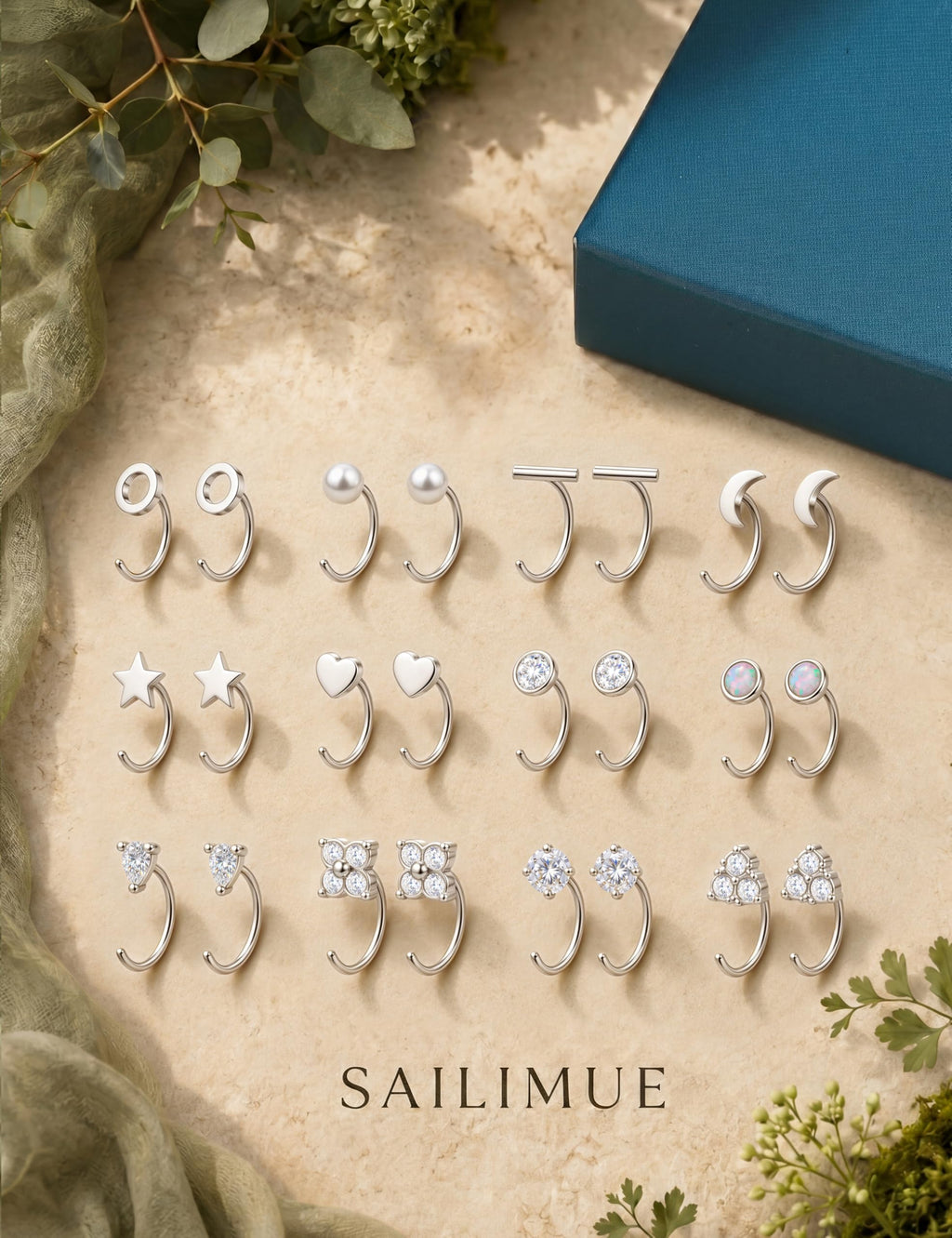 SAILIMUE 12Pair Hypoallergenic Huggie Half Hoop Earrings Backless for Women