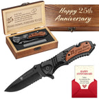 25 Years Anniversary Keepsake Gifts for Him, 25th Anniversary Present for Men Boyfriend Husband Couple, 25 Years Marriage Keepsake, Wedding Date Engraved Pocket Knife with Box, Personalized Mens Knife
