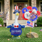 MOVINPE 4th of July Porch Goose Outfit, 250th Anniversary Patriotic Costume Set for 23'' Lawn Goose Statues – Door Sign, Dress Coat, Top Hat, Fake Beard, Flags & Balloons Uncle Sam Lawn Decor