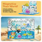 PicassoTiles Magnet Tiles Magnetic Building Blocks Aquarium Marine Animal Theme Set with 8 Character Action Figures Shark Crab Turtle STEM Toys Construction Preschool Toddlers Kids Boys Girls 3+ PTQ15