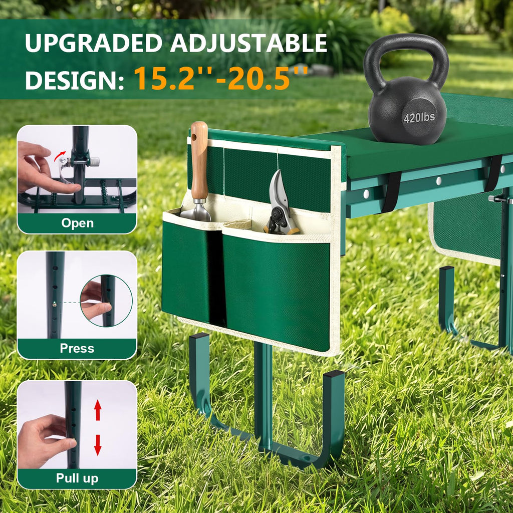 AUROPEAK Garden Kneeler and Seat, 7-Level Adjustable Stool with Handles