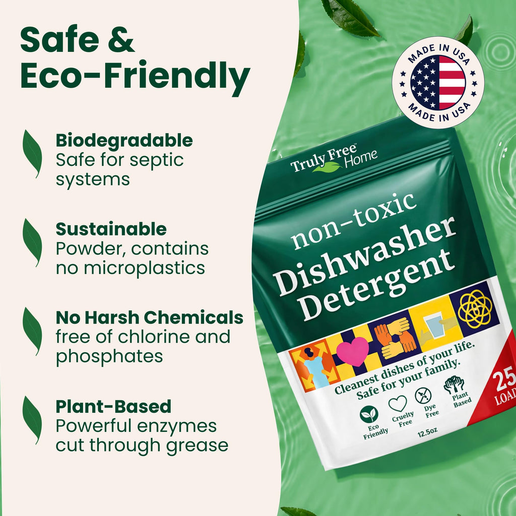 Truly Free Dishwasher Detergent Powder | Natural Dish Detergent, Dishwasher Soap | Plastic Free, Plant-Based, Clean, Heavy Duty Hard Water Stain & Grease Remover | Fragrance Free | 12.5 oz (Pack of 3)