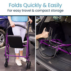 Vive Mobility Steel Rollator Walker with Seat - Foldable, Narrow, Rolling Senior Walker for Small Spaces - 4 Wheel Lightweight Adult Easy Drive with Underseat Storage, Adjustable Height (Purple)