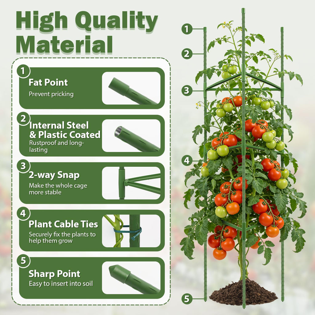 Tegarbed 6 Pack 48 Inch Tomato Cages for Garden Plant Supports