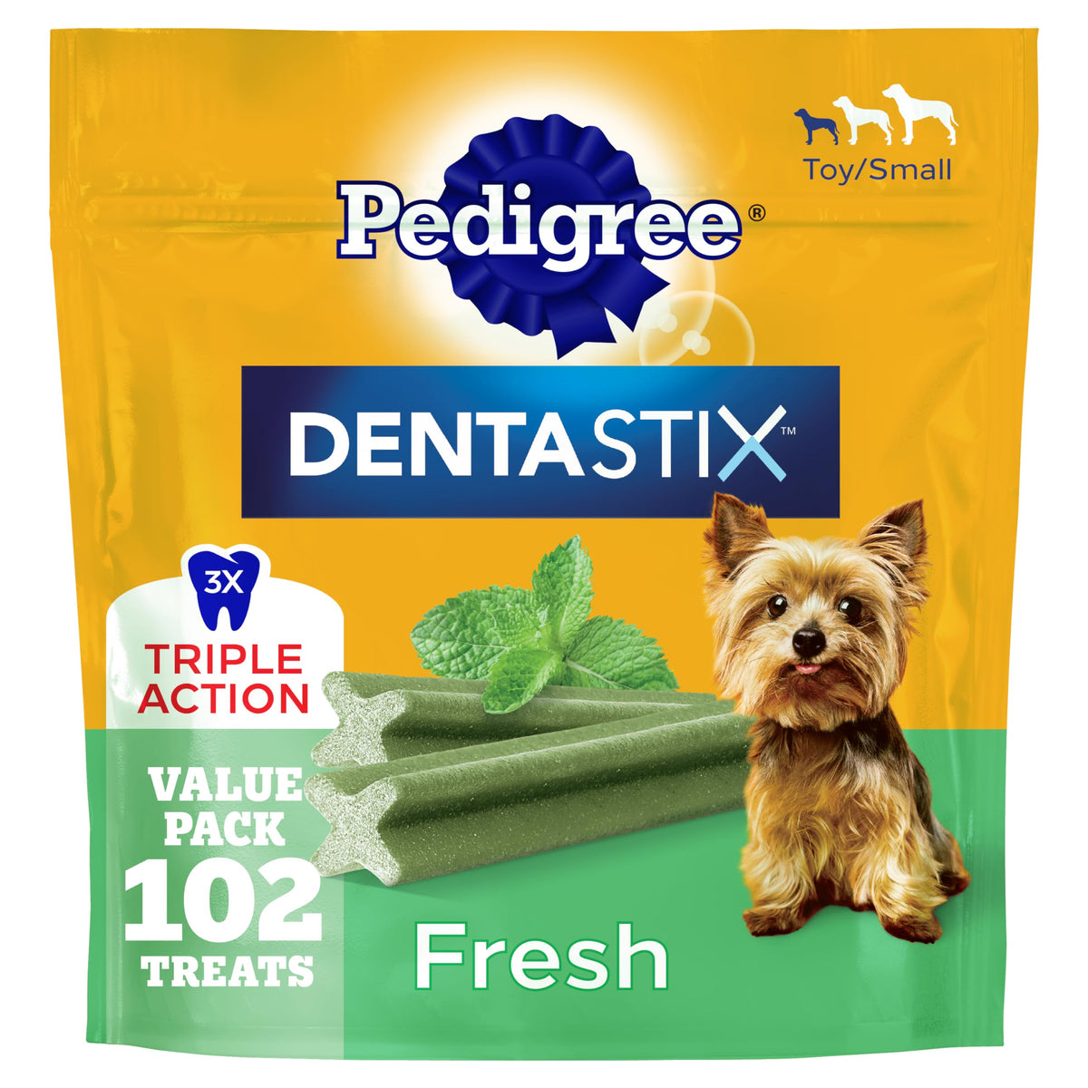 Pedigree Dentastix Small & Toy Breed Dental Dog Treats, Fresh, 102 Count