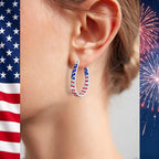 Go Ho 4th of July Patriotic Hoop Earrings, American Flag Red White and Blue Sparkly Crystal Jewelry for Women, Independence Day Accessories for Shirts Outfits