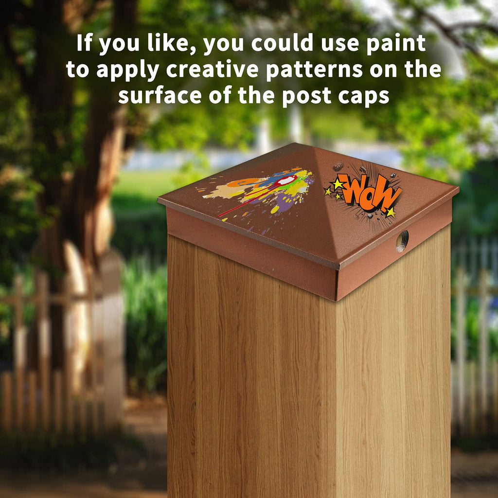 Azdele 4x4 Heavy Duty Aluminum Pyramid Post Caps Cover for 4x4 Nominal Wood Post(True 3.5" x 3.5"), with Matte Finish Powder Coated Surface, Fence Wood Post of Decks or Corridors, Brown, 4 Pack