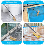 Floor Scrubber Brush with Long Handle for Deck Cleaning, 52'' Stiff Bristle Scrub Broom for Shower, Bathroom, Boat, Concrete, Carpet, Garage