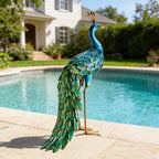 chisheen Outdoor Solar Peacock Decor Garden Statue Metal Yard Art Sculpture