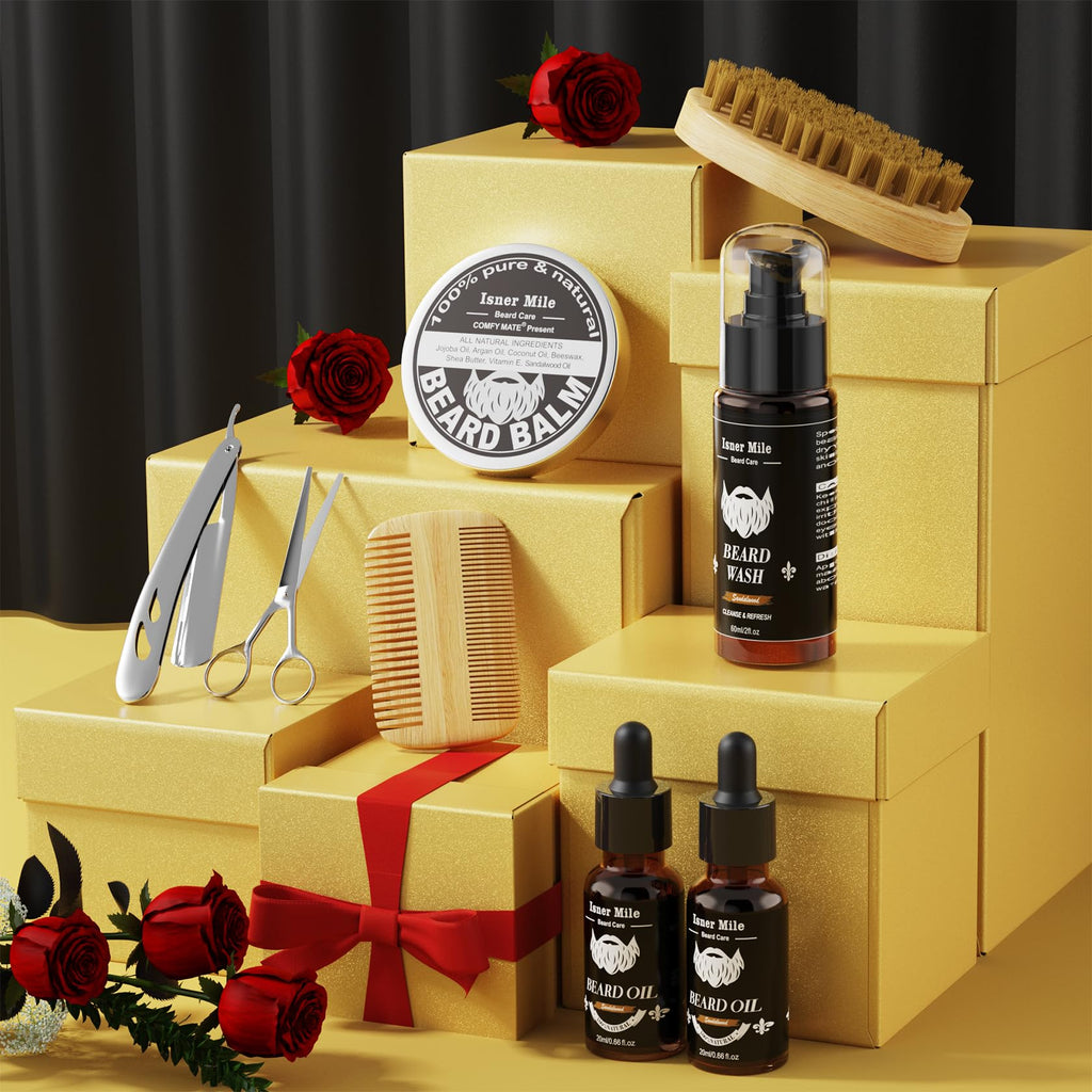 Beard Kit Birthday Gifts for Men Grooming & Care w/ Wash, Brush, Balm, Comb
