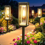 VICOUP 4 Pack Tall Solar Pathway Lights Outdoor, Bright Solar Powered Garden Lights Waterproof, Auto On/Off, Up to 15Hrs Outdoor Light for Path Yard Walkway Driveway Patio Lawn Decor Landscape