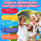 Kids Magnesium Glycinate Liquid Drops‌ – with L-Theanine, Omega-3, Vitamins B6 & D3, Zinc & Calcium – for Sleep Support, Relaxation, Focus & Brain, Bones – Mixed Berry Flavor, 2 Fl Oz