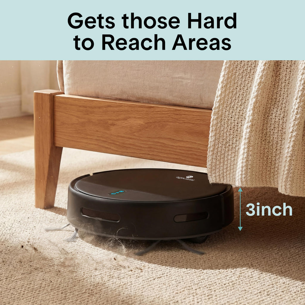 SereneLife Automatic Robot Vacuum Cleaner and Mop Combo, App Control, 3 Cleaning Modes, Smart Anti-Fall Sensors, Self-Charging, High Suction Ideal for Pet Hair, Carpet and Hard Floors, Black