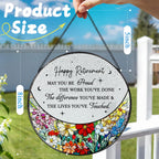 DOUHASU 8” Stained Glass Suncatcher Ornament – Floral Retirement Window Hanging Decorations, Retirement Gifts & Retired Gifts for Women, Men, Friends, Coworkers, Teachers - Style H