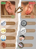 THUNARAZ 10 Pairs Sterling Silver Stud Earrings for Women Silver Hoop Set